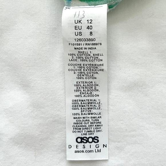 ASOS Design 100% cotton floral and checkered faux wrap mini dress size 8 - Picture 6 of 7